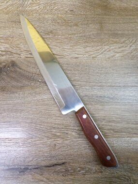 PRECISION HOLLOW GROUND Butcher Knife 9" Blade Full Tang Wood Handle w/3 Rivets